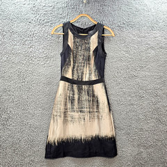 Ojay Womens A-line Dress Size 6 Black Beige Satin Sleeveless Round Neck