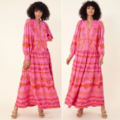 HALE BOB Rosa Janina Embroidered Maxi DRESS Size S Pink Floral Boho NEW Rare