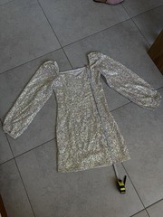 Women Glamorous Dress Silver Polyester 34 / XS / #49A8