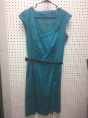 East 5th Ruffle neck butterfly embroidered hem Sleeveless dress w belt Womens 14