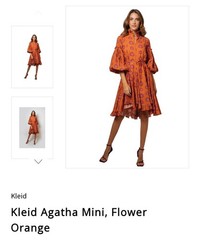 Kleid for Her Agatha Long Sleeve Mini Dress, Flower Orange, Size Large