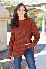 Trendy Ribbed Long Sleeve Top – Basic Bae Opaque Knit with Slight Stretch in Var