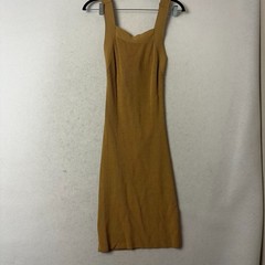Ribbed Knit Open Back Tie Midi Dress Mustard Yellow Sleeveless Bodycon