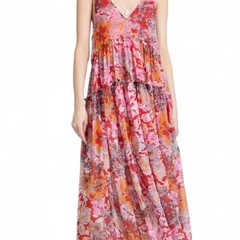 Free People Juliana Ruffled Maxi Dress Pink with Ruffles Size S Floral Fairy Fem