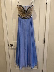 Gorgeous Sherri Hill Prom Dress Size 4 Strapless Jeweled Bodice Blue And Gold