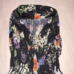 Women&rsquo;s Strapless Sleeveless Floral Sundress Short Black Multicolor L/XL