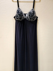 Vintage Ambrielle Silver Thread Embriodered Bodice Firm Cups Stretch Dress Night