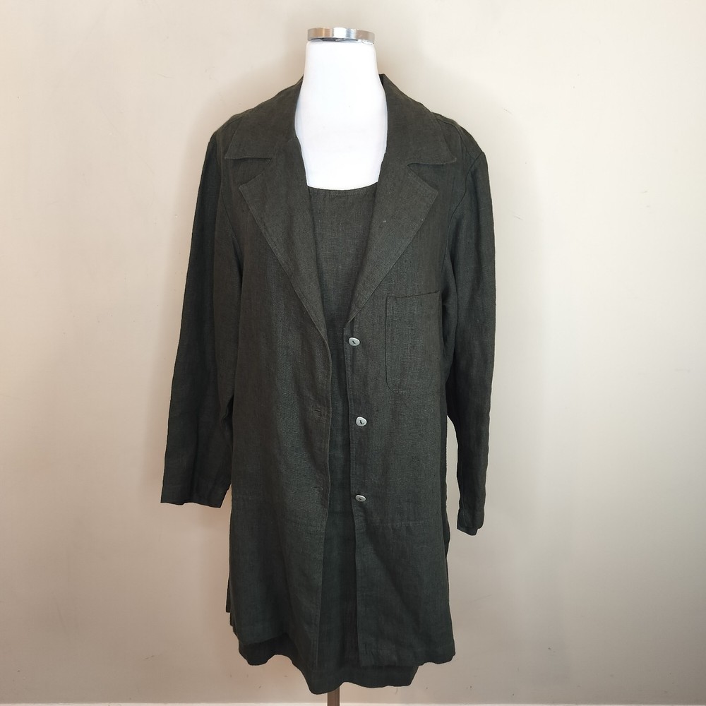 Studio Ease Linen Dress + Jacket Set Outfit Size 8 Women&rsquo;s Two Piece Green