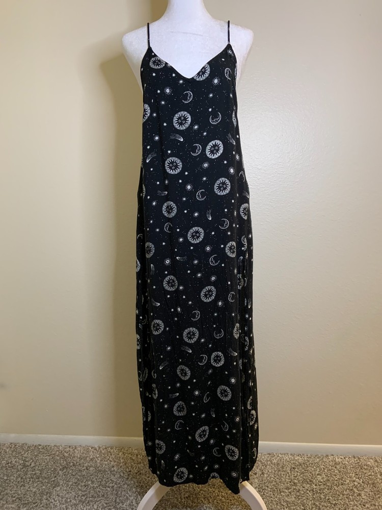 Motel Rocks Backless Slip Maxi Dress Side Slits Moon Stars Festival No Size Tag