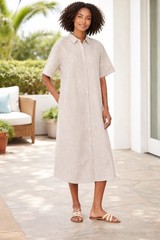 The Drop size Large Marla Drop-Shoulder Short-Sleeve Midi Shirt Dress Tan White