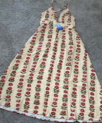 Cupshe Floral Long A-Line Sleeveless Tie Dress Beige Red Green Size S Women