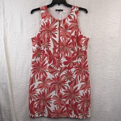 Boston Proper Dress Womens XL Red Floral Sleeveless Knit Zip Front Shift