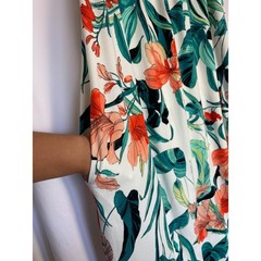 Lilac + London Tropical Floral Maxi Dress XL White Orange Green High Low Pockets