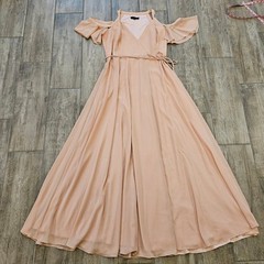 Lulus Maxi Formal Wrap Dress Size S Easy Listening Blush Cold-Shoulder Wedding