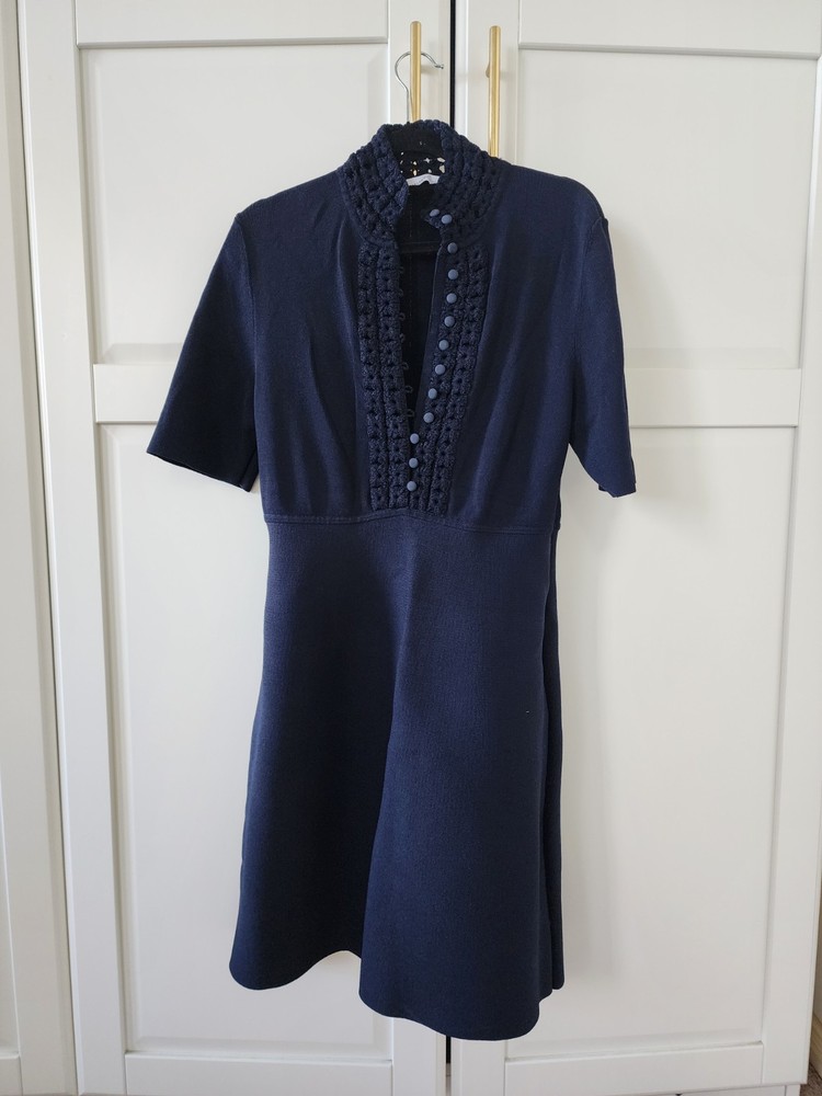 Scanlan theodore crepe knit daisy mini dress navy blue size large