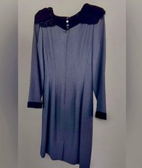 Vintage Nipon Boutique Black Wool Dress Velvet Shoulder Bows Rhinestone Accent 8