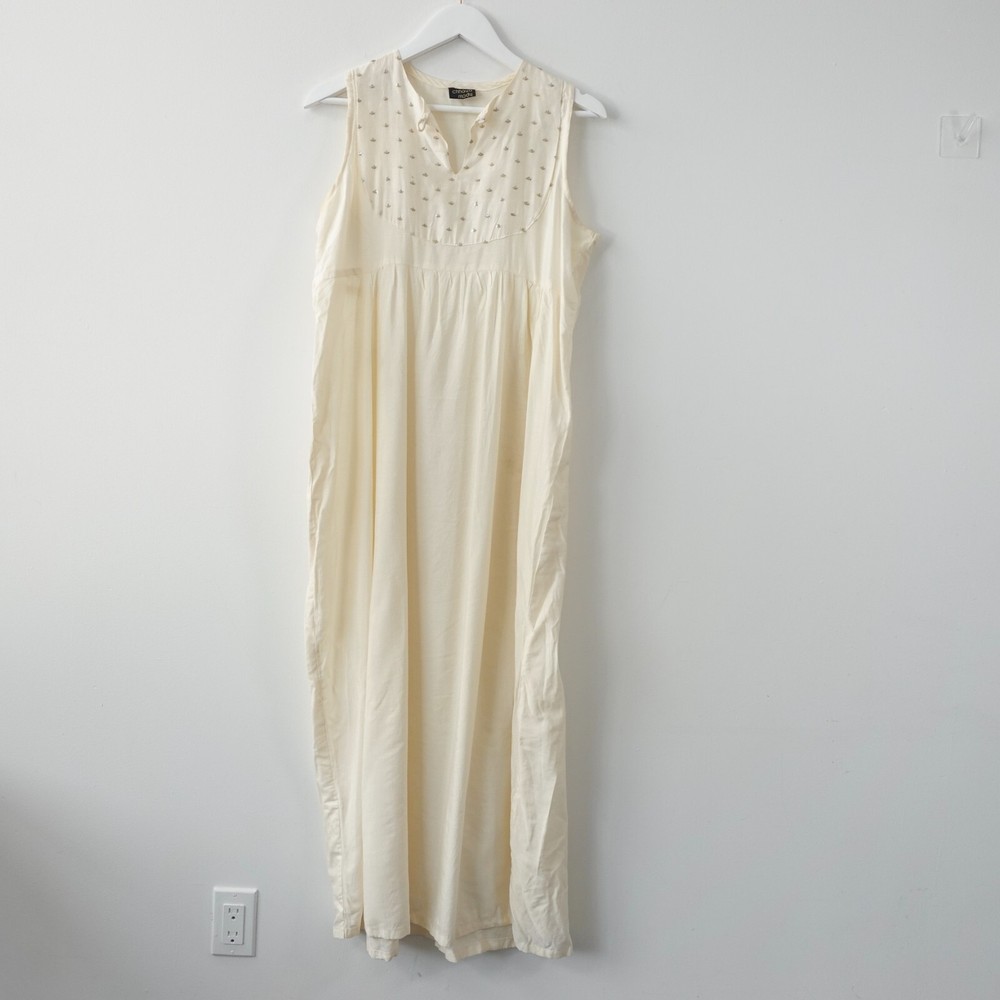 White Silk Maxi Dress S Sequin Flowy Kaftan Indian Middle Eastern CHHAYA MODY