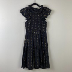 Sea New York Laura Metallic Smocked Dress Black Size 4 Gold A-Line
