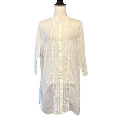 Lands End Lightweight Semi-Sheer Pin Tuck Long Sleeve Shirt Dress Coverup Large