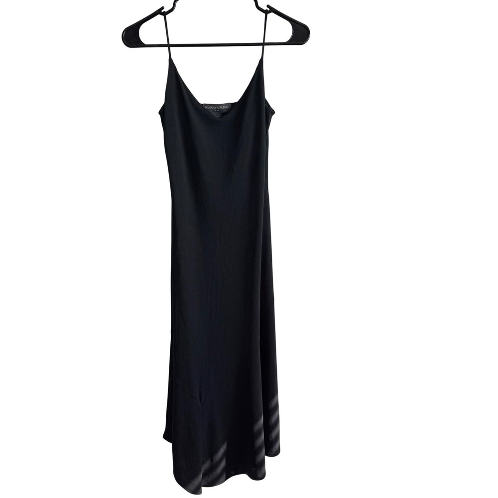 Banana Republic Midi Slip Dress Minimalist Spaghetti Strap Womens XS Black