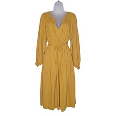 Old Navy Cinch Waist Prairie Dress Celandin M Cotton Blend Mustard Boho Peasant