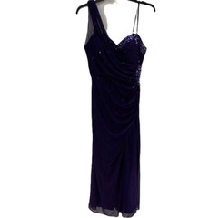 Joanna Chen -Xscape Purple One Shoulder Beaded Sequin Formal Evening Gown Dress