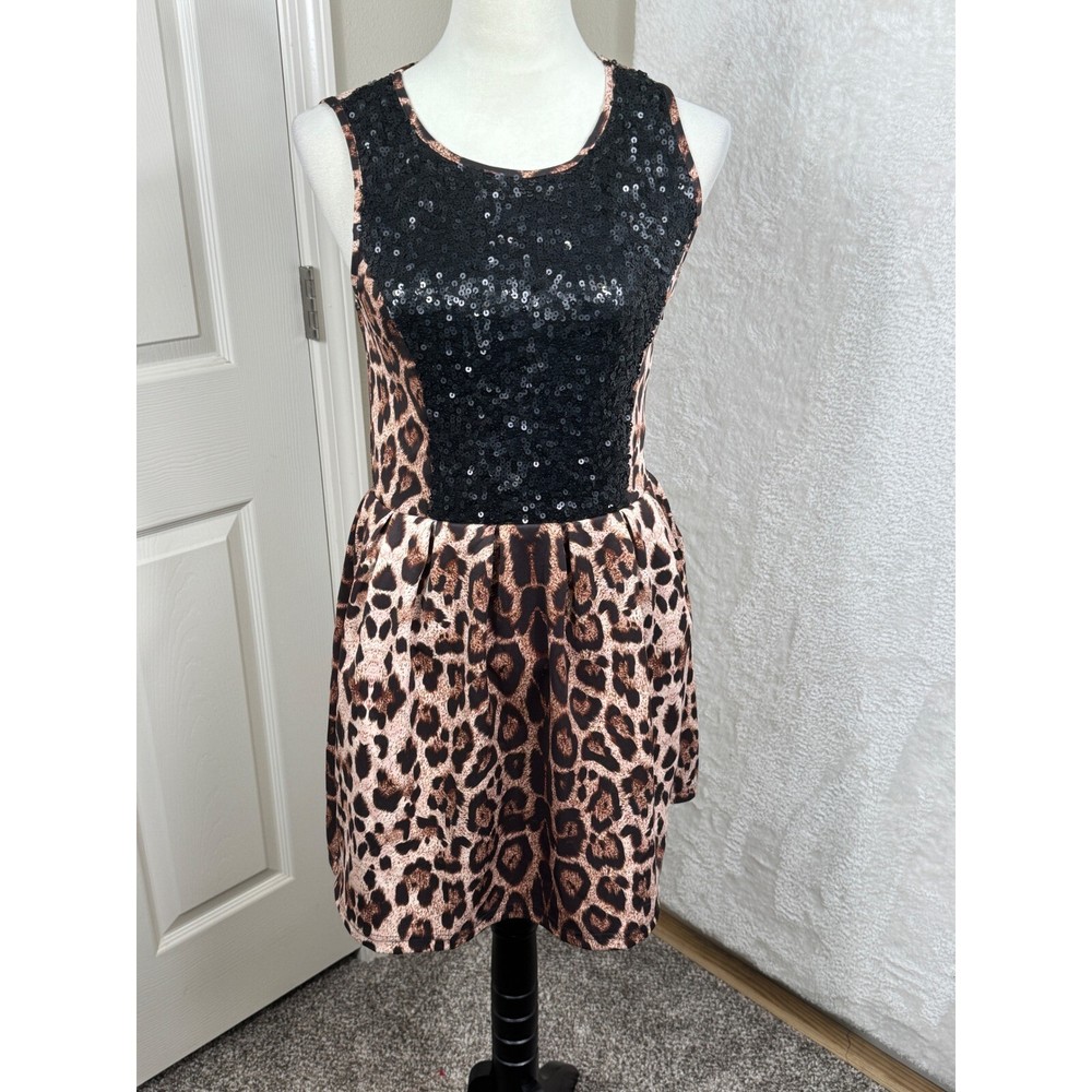 Moon Collection Dress Leopard Print Sequin Top Sleeveless Party Mini Mobwife S
