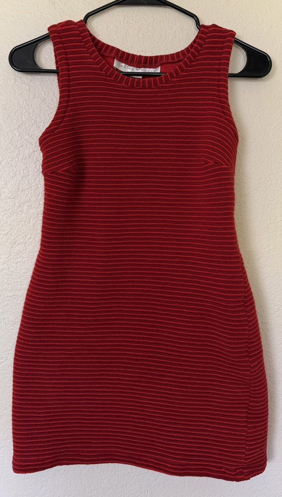 Lesley Evers 100% Wool Small Red Knit Striped Sylvie Mini Dress