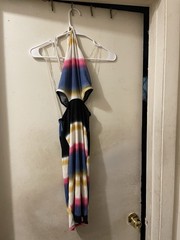 Women’s Ribbed Halter Cutout Bodycon Midi Dress Multicolor Striped XS