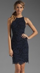 Rebecca Taylor Navy Blue Cotton & Silk Floral Lace Sheath Dress Size 0 $395