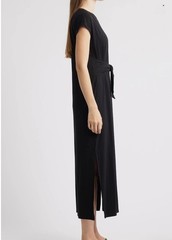 Eileen Fisher Black Tie Waist Jersey Crew Neck Maxi Dress Size XL NWT $198