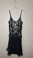 Oleg Cassini Black White Silk Rayon Chiffon V-Neck Sheath Dress 6