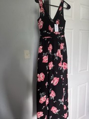 Liza Luxe Black/Pink/Gray Floral V-Neck Maxi Dress | Size XS