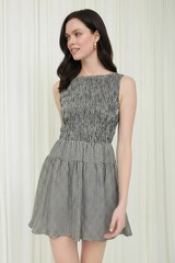 BLU PEPPER New Black & Cream Gingham Sleeveless Smocked Dress S L