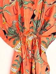 Animal Print Cotton Kaftan Women Beach Cover Up Bohemian Summer Dress