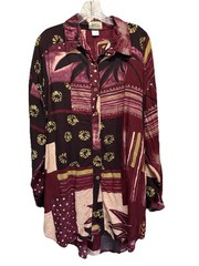 Bella Burgundy/Black Button Down Long Sleeve Shirt Dress Size 1X High/low
