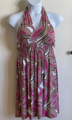 Tommy Bahama Halter Dress XL Pink Brown Abstract Resort Chic