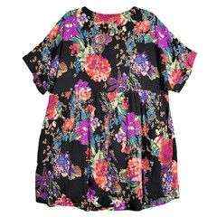 NWT Andree by UNIT Black Floral Romantic Feminine Babydoll Mini Dress SIZE 1X