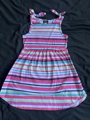 Pink Violet Girls Size S 6 6X Rainbow Striped Tie Shoulder Dress Summer