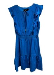 Women’s Smocked Fit And Flare Ruffled Dress Pockets Size XL Blue Resort Travel