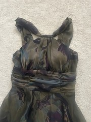 Vintage Boho Connected Apparel Green Floral Chiffon Ruched Fit & Flare Dress