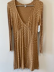 BP Nordstrom Camel Polka Dot Dress Size S NWT Long Sleeve Stretchy