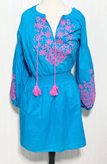 Lilly Pulitzer Analynn Tunic Dress Turquoise Oasis Blue Womens V Neck Pink Large