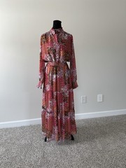 Fate Women’s M Patchwork Floral High Neck Puff Sleeve Smocked Maxi Dress