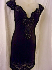 Vicky Tiel Couture Bergdorf Goodman Little Black Dress Beaded Trim 2/4 STUNNING