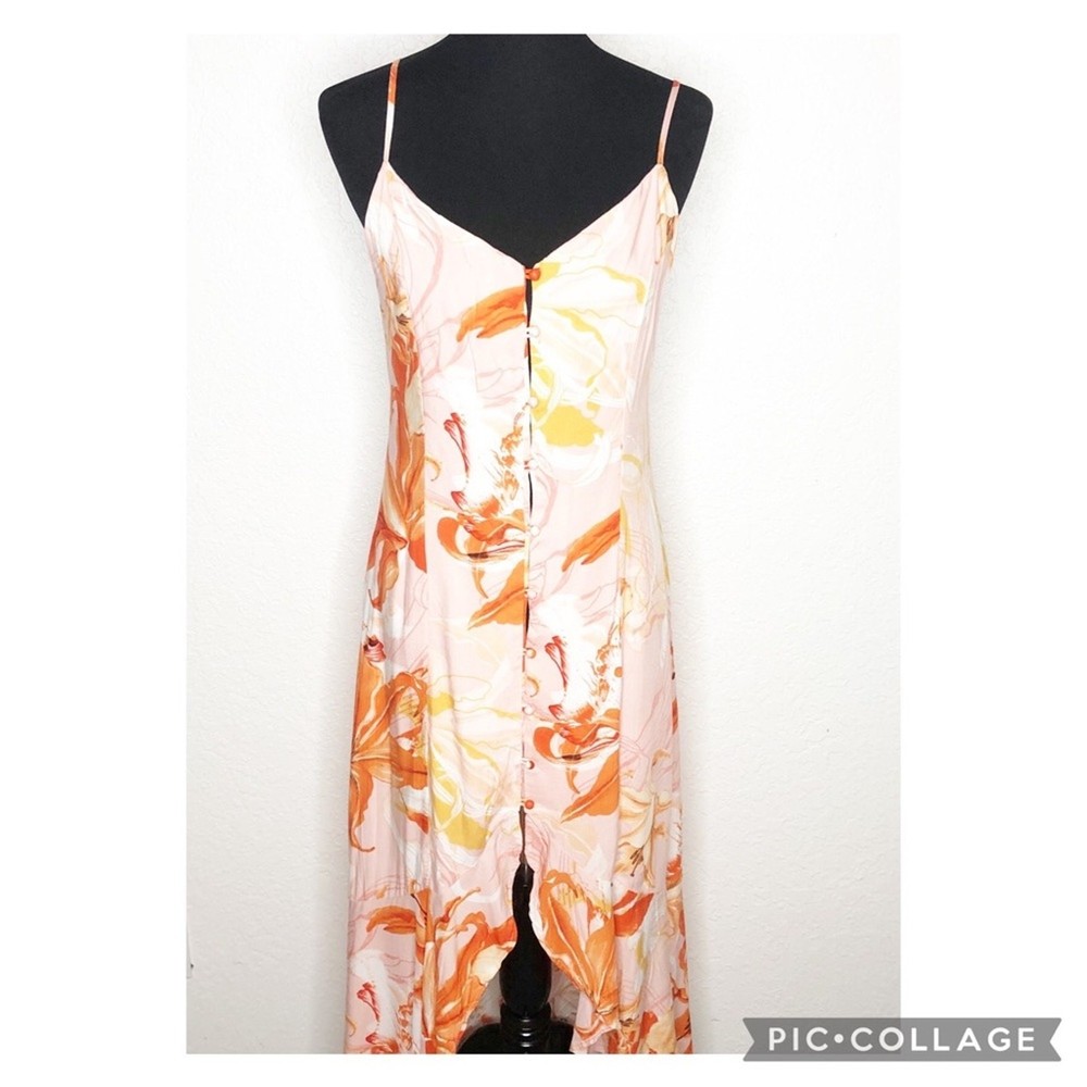 Able the Label dress Medium NEW Flower Bomb orange floral high low sundress