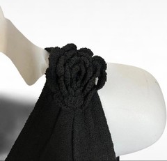 Meshki Women&rsquo;s Knit One Shoulder Black Dress with Knit Flower Trim Size Small