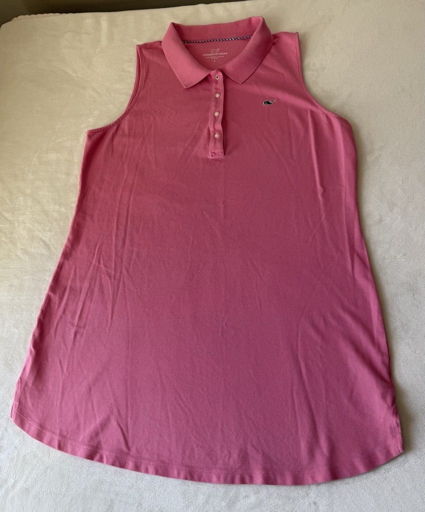 Vineyard Vines Cotton Stretch Pink Sleeveless Polo T-shirt Dress Size L Preppy