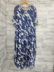 Pure Ulla Popken Women 28/30 Organic Cotton Blue Maxi Dress Side Ruched