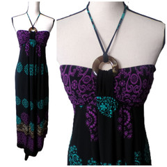 Y2k En focus Maxi Halter dress 4 Plastic O-ring Black Mandalas Fairy WhimsiGoth